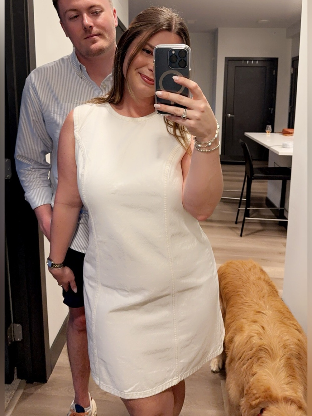 White Sleeveless Denim Dress